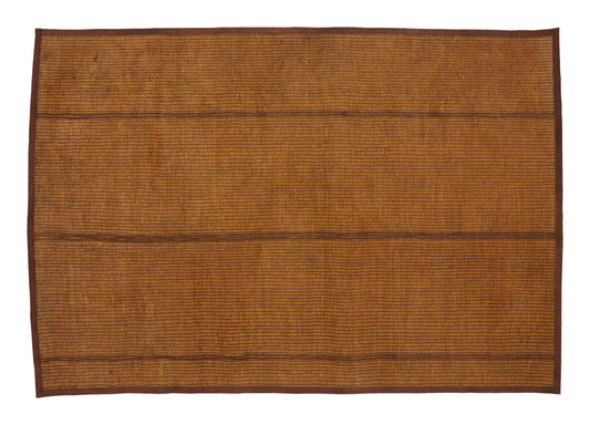  Measuring 10'10" x 8'8", this flatweave is handwoven from dwarf palm leaf fibers with goat leather accents by nomadic Tuareg tribespeople in Mauritania's desert region, traditionally used as floor or tent wall coverings 