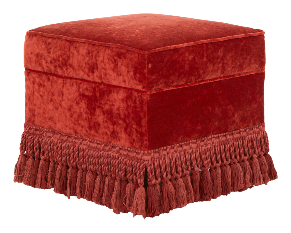 Vintage Square Red Velvet Ottoman