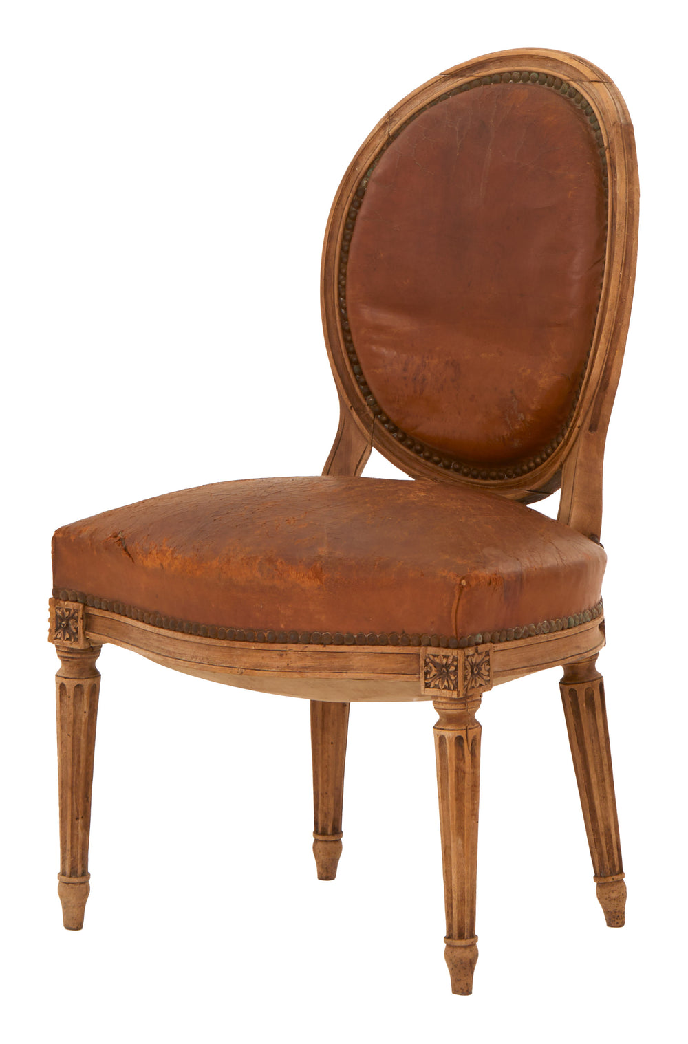 Antique Leather Oval Back Chair